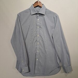 Michael Kors Dress Shirt Mens Large 16 34/35 Slim Fit Blue Checked